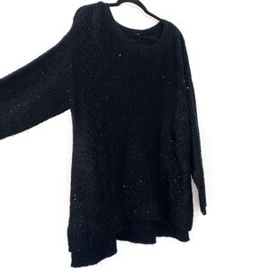 NYDJ Womens Black Sequined Long Sleeve Scoop Neck Pullover Sweater 1X